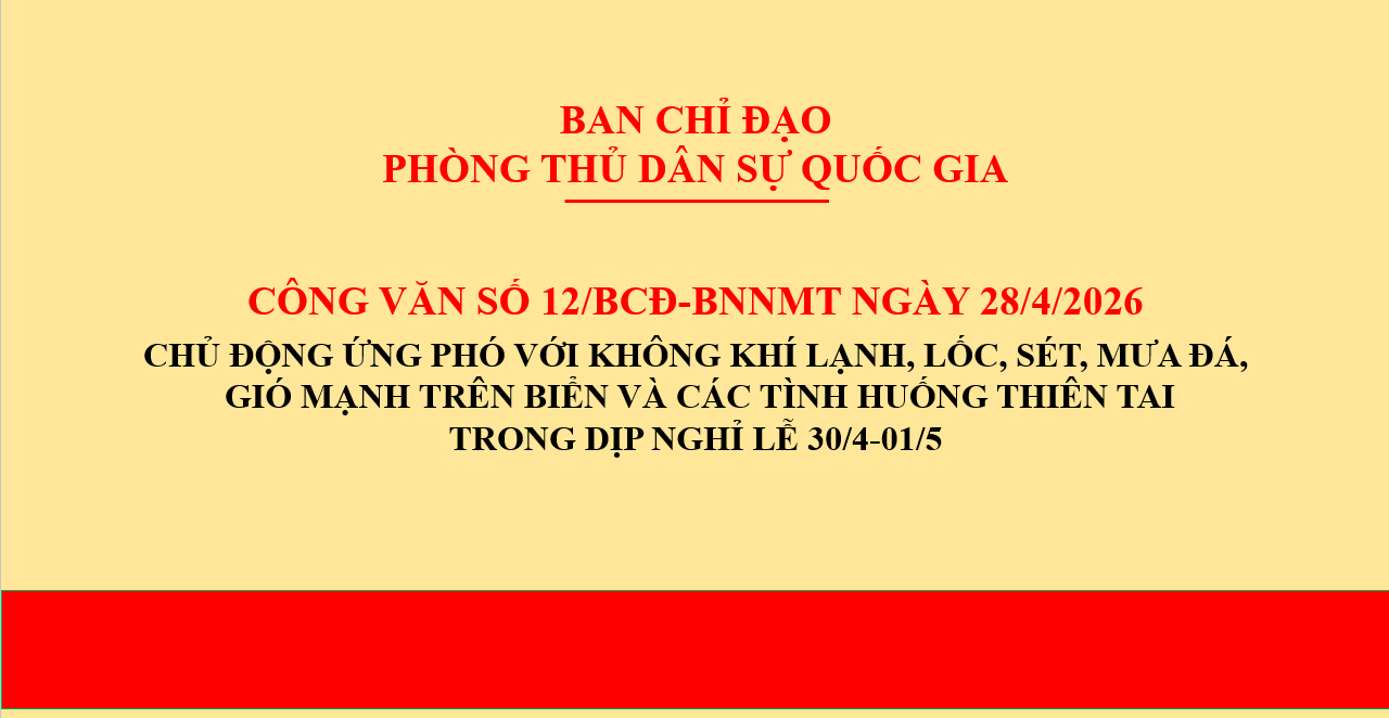 Chủ động ứng phó với không khí lạnh, lốc, sét, mưa đá, gió mạnh trên biển ...trong dịp nghỉ lễ 30/4-1/5/2026
